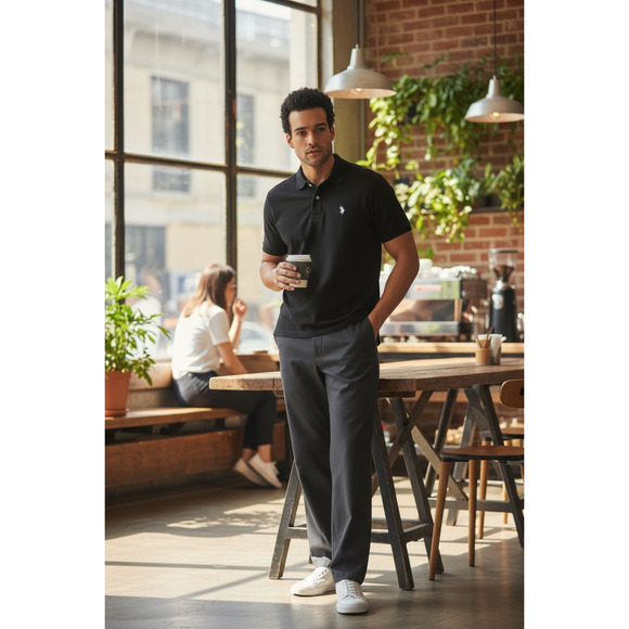 NWT 2 ( Black & Green) US Polo Assn Men's Performance Pique Polo Shirts - Picture 1 of 6